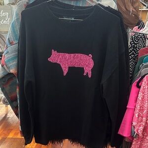 Black Sweater with Pink Pig